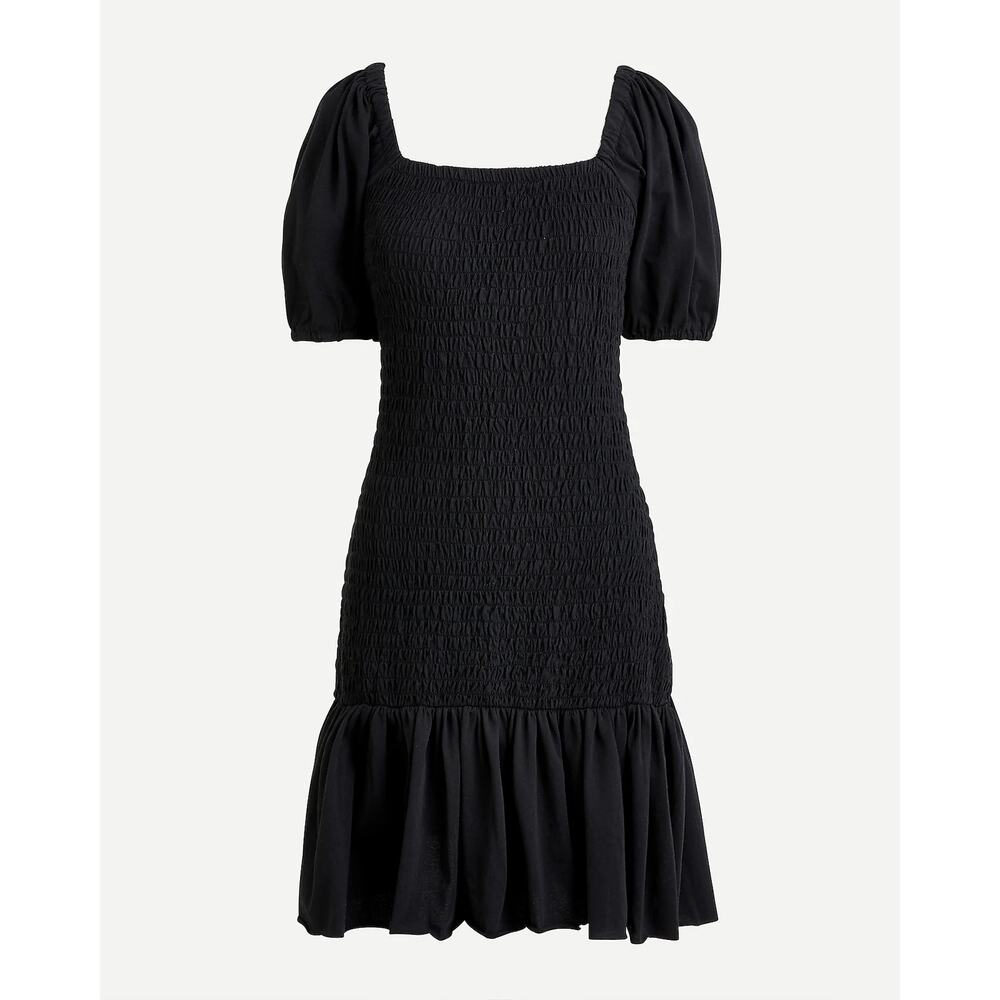 J Crew Black Smocked Puff Sleeve Dress NWT